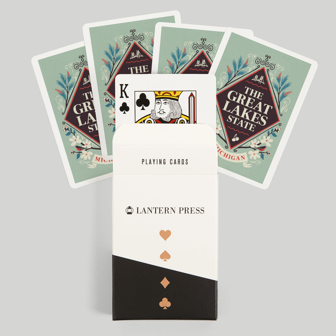 Playing Cards, Michigan, State Motto Crest, State Series, 52 Card Deck with Jokers in Box, Unique Art Cards Lantern Press 