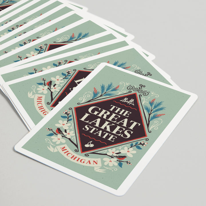 Playing Cards, Michigan, State Motto Crest, State Series, 52 Card Deck with Jokers in Box, Unique Art Cards Lantern Press 