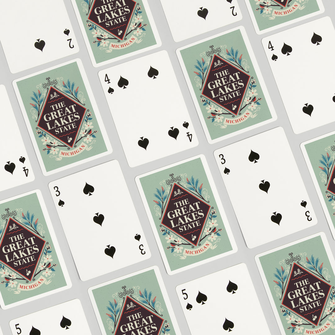 Playing Cards, Michigan, State Motto Crest, State Series, 52 Card Deck with Jokers in Box, Unique Art Cards Lantern Press 