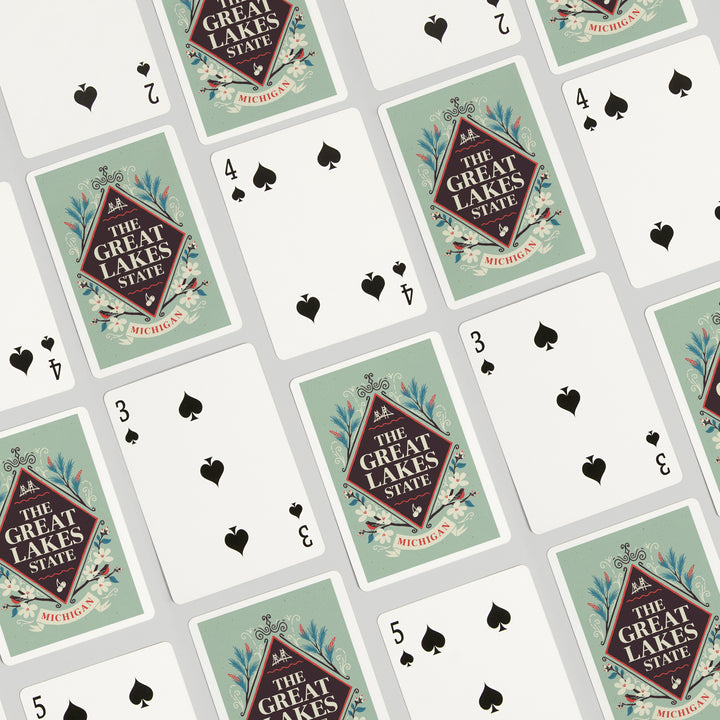 Playing Cards, Michigan, State Motto Crest, State Series, 52 Card Deck with Jokers in Box, Unique Art Cards Lantern Press 