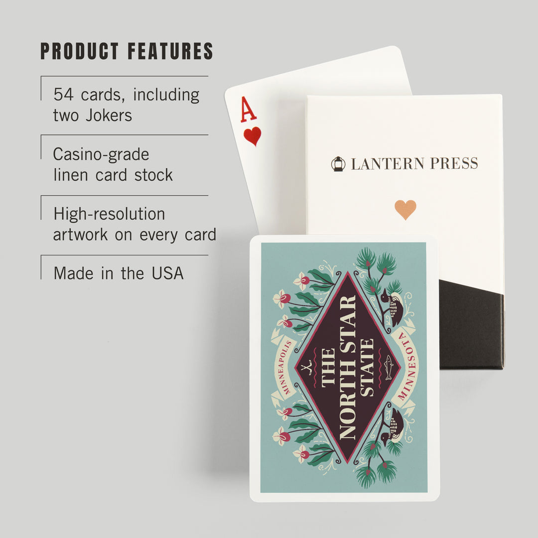 Playing Cards, Minneapolis, Minnesota, State Motto Crest, State Series, 52 Card Deck with Jokers in Box, Unique Art Cards Lantern Press 