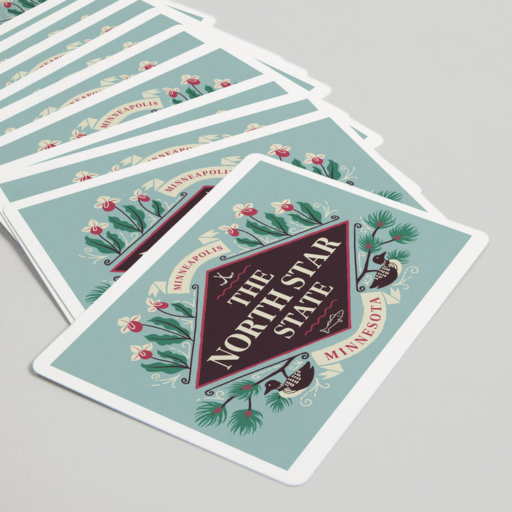 Playing Cards, Minneapolis, Minnesota, State Motto Crest, State Series, 52 Card Deck with Jokers in Box, Unique Art Cards Lantern Press 