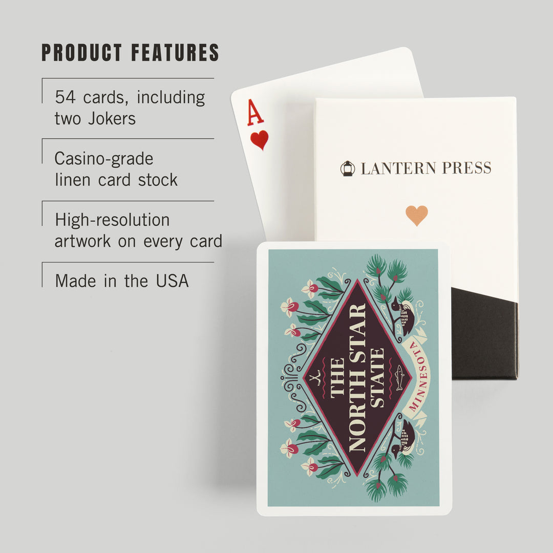 Playing Cards, Minnesota, State Motto Crest, State Series, 52 Card Deck with Jokers in Box, Unique Art Cards Lantern Press 