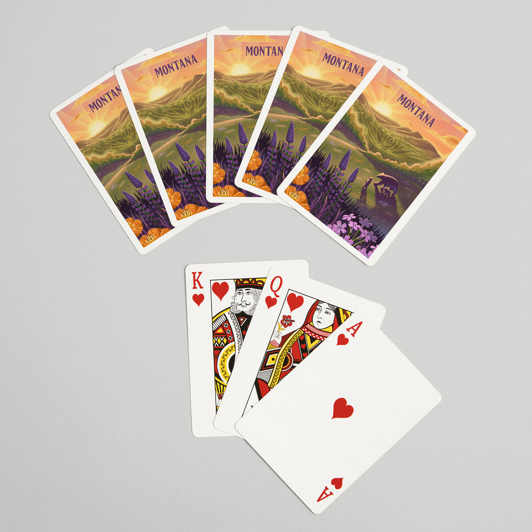 Playing Cards, Montana, Lithograph, Bear and Spring Flowers, 52 Card Deck with Jokers in Box, Unique Art Cards Lantern Press 