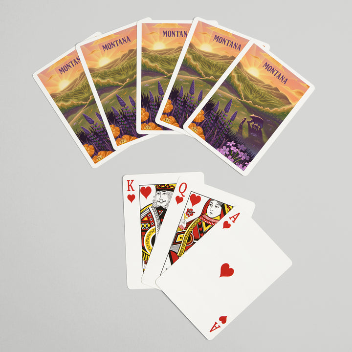 Playing Cards, Montana, Lithograph, Bear and Spring Flowers, 52 Card Deck with Jokers in Box, Unique Art Cards Lantern Press 
