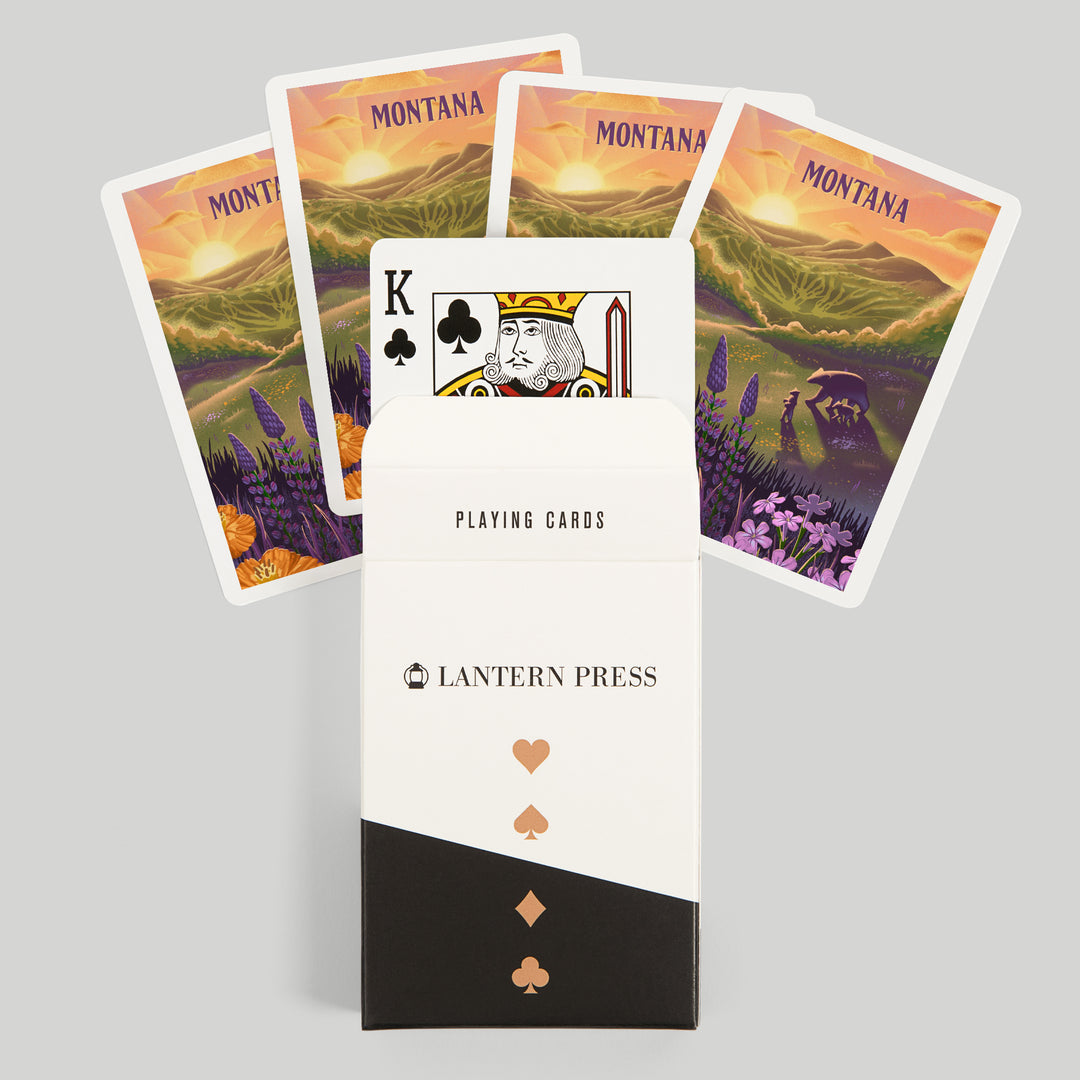 Playing Cards, Montana, Lithograph, Bear and Spring Flowers, 52 Card Deck with Jokers in Box, Unique Art Cards Lantern Press 