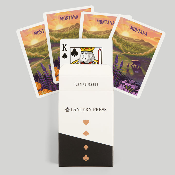 Playing Cards, Montana, Lithograph, Bear and Spring Flowers, 52 Card Deck with Jokers in Box, Unique Art Cards Lantern Press 