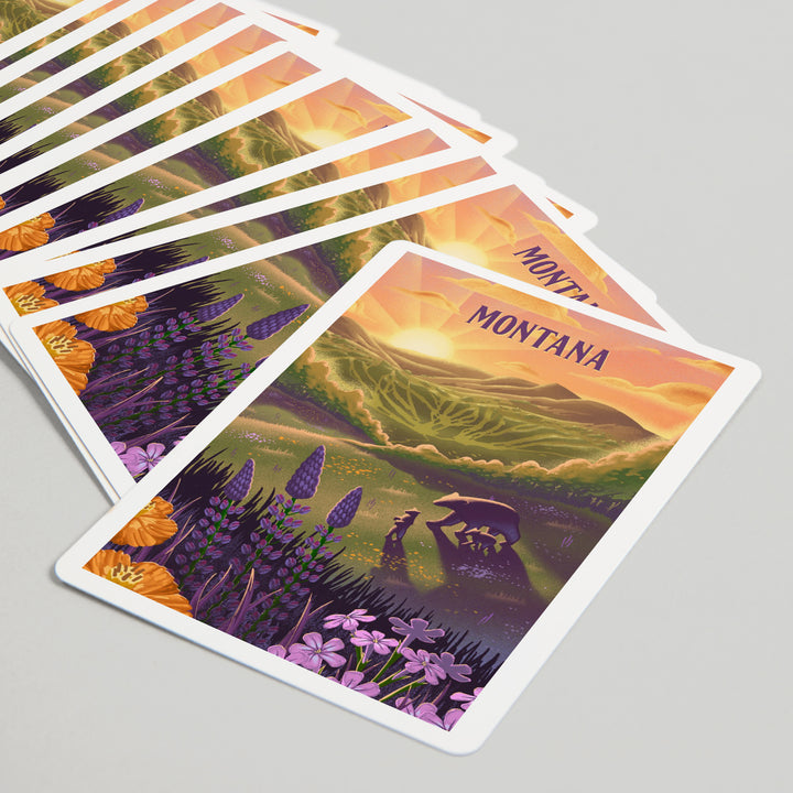 Playing Cards, Montana, Lithograph, Bear and Spring Flowers, 52 Card Deck with Jokers in Box, Unique Art Cards Lantern Press 