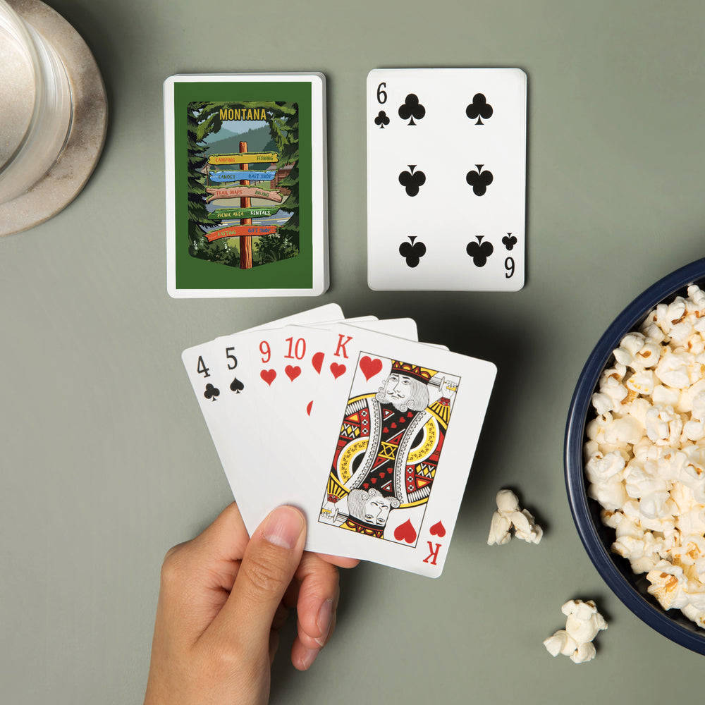 Playing Cards, Montana, Signpost, Forest and Camp, 52 Card Deck with Jokers in Box, Unique Art Cards Lantern Press 