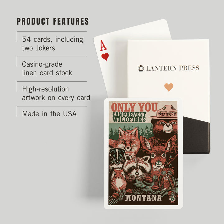 Playing Cards, Montana, Smokey Bear and Woodland Creatures, Officially Licensed, 52 Card Deck with Jokers in Box, Unique Art Cards Lantern Press 