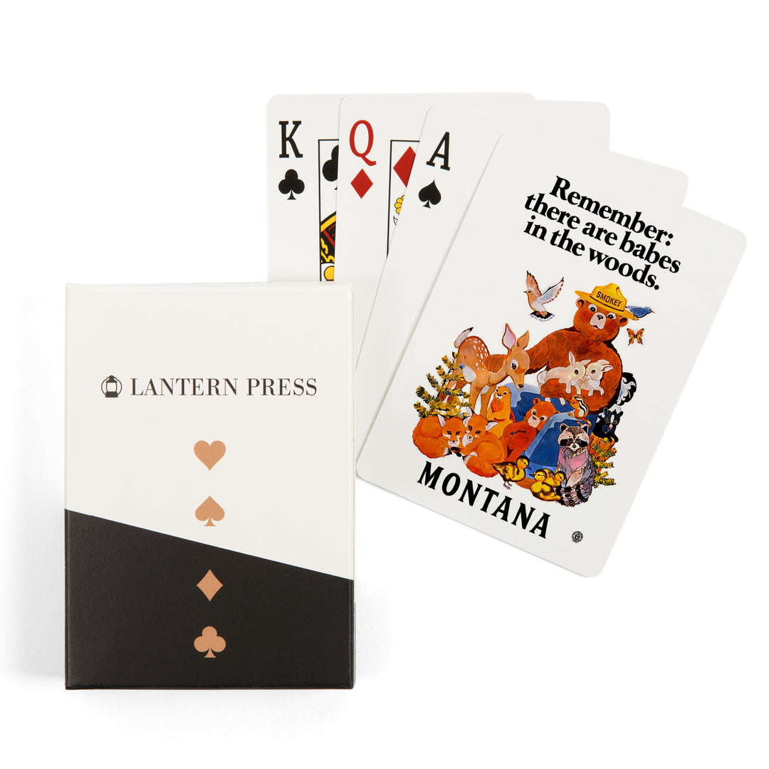 Playing Cards, Montana, Smokey Bear, Babes in the Woods, 52 Card Deck with Jokers in Box, Unique Art Cards Lantern Press 