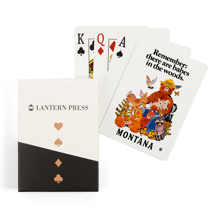 Playing Cards, Montana, Smokey Bear, Babes in the Woods, 52 Card Deck with Jokers in Box, Unique Art Cards Lantern Press 