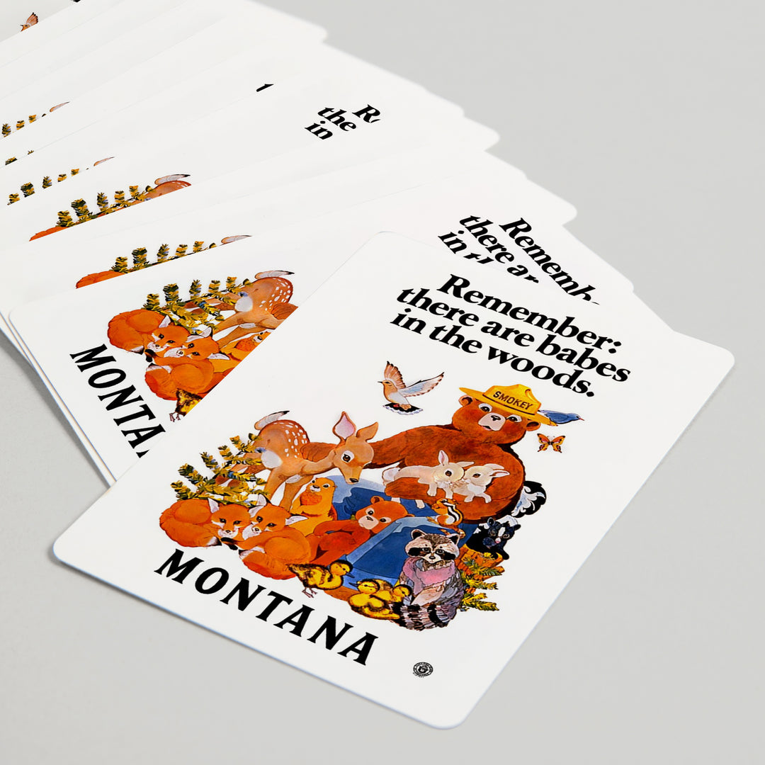 Playing Cards, Montana, Smokey Bear, Babes in the Woods, 52 Card Deck with Jokers in Box, Unique Art Cards Lantern Press 