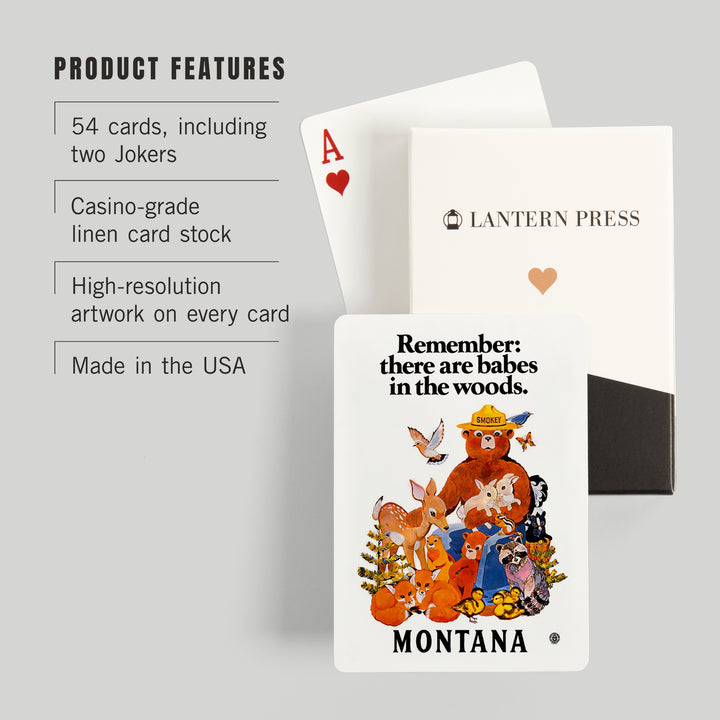 Playing Cards, Montana, Smokey Bear, Babes in the Woods, 52 Card Deck with Jokers in Box, Unique Art Cards Lantern Press 