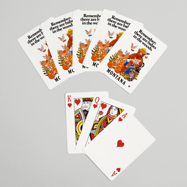 Playing Cards, Montana, Smokey Bear, Babes in the Woods, 52 Card Deck with Jokers in Box, Unique Art Cards Lantern Press 