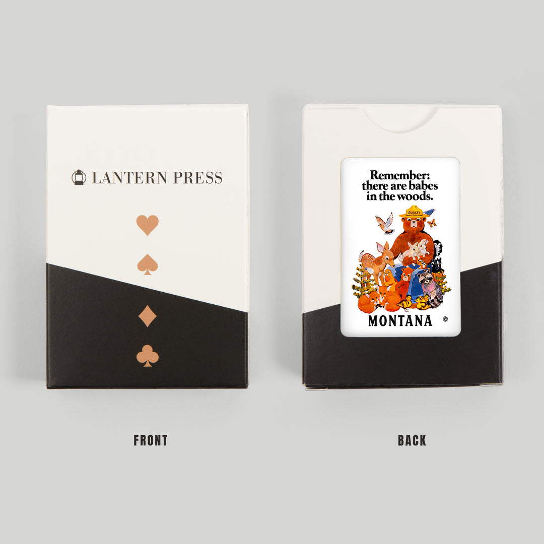 Playing Cards, Montana, Smokey Bear, Babes in the Woods, 52 Card Deck with Jokers in Box, Unique Art Cards Lantern Press 