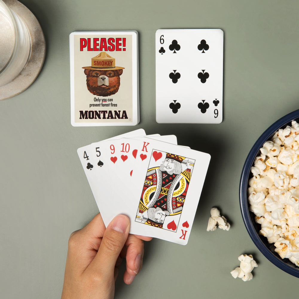 Playing Cards, Montana, Smokey Bear Vintage Poster, Only You Can Prevent Forest Fires, Officially Licensed, 52 Card Deck with Jokers in Box, Unique Art Cards Lantern Press 
