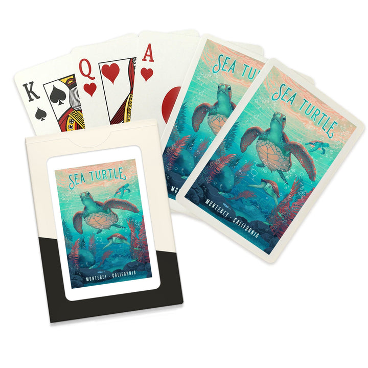 Playing Cards, Monterey, California, Fluid Linework, Sea Turtle, 52 Card Deck with Jokers in Box, Unique Art Cards Lantern Press 