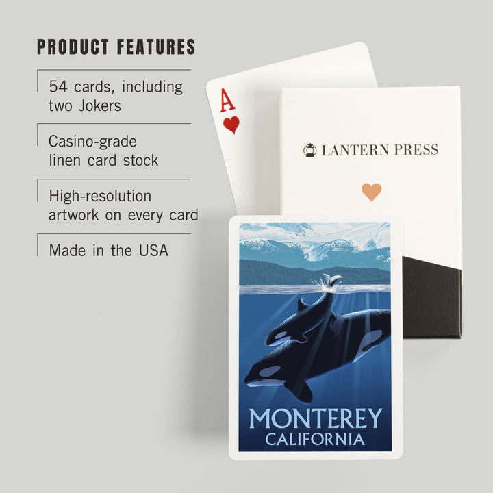 Playing Cards, Monterey, California Orca and Calf (Mountains), 52 Card Deck with Jokers in Box, Unique Art Cards Lantern Press 