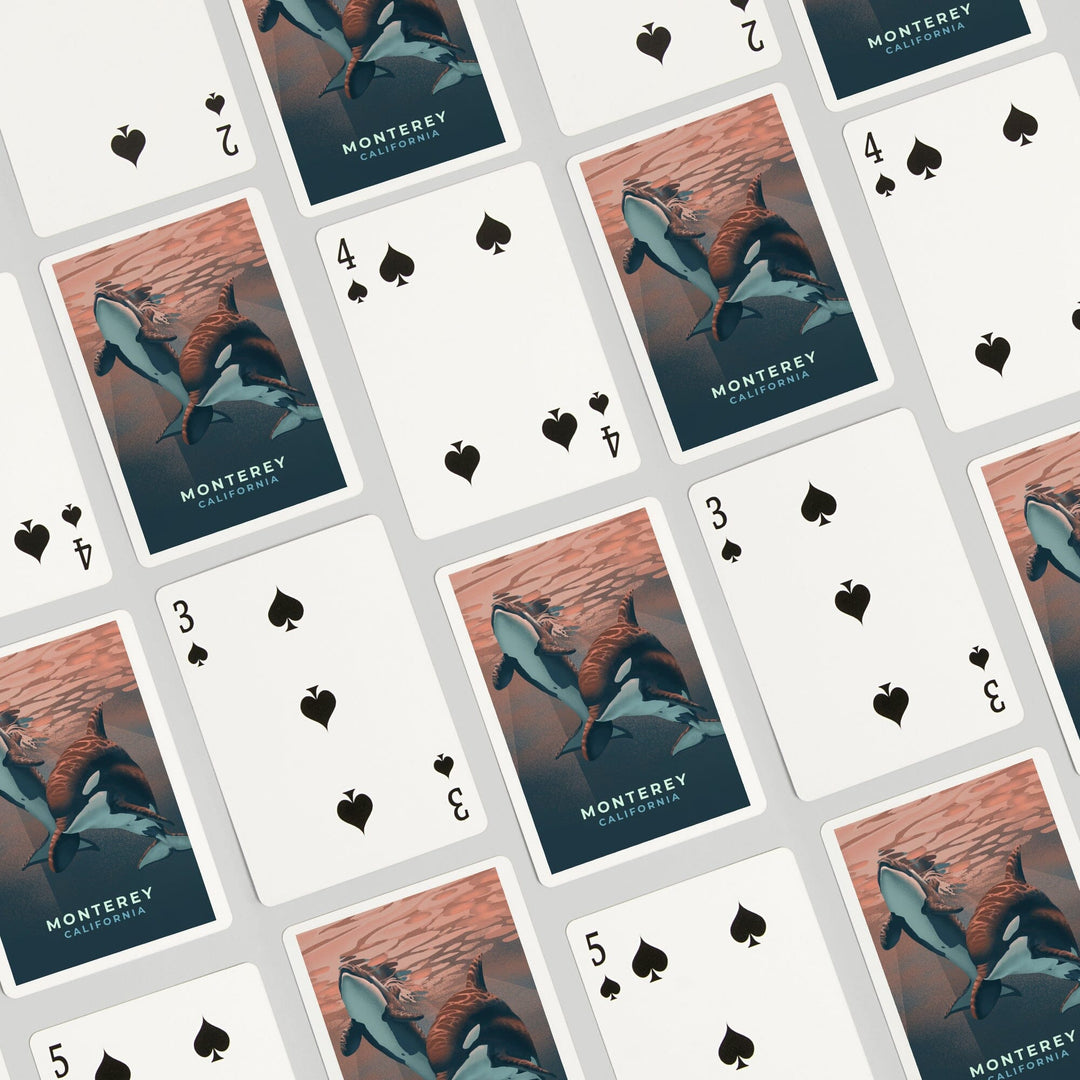 Playing Cards, Monterey, California, Orca, Lithograph, 52 Card Deck with Jokers in Box, Unique Art Cards Lantern Press 