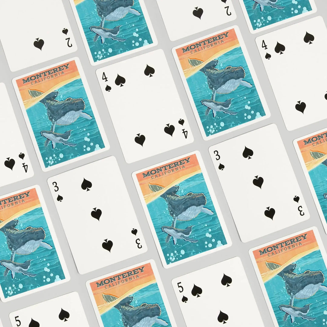 Playing Cards, Monterey, California, Vintage Press, Humpback Whale, 52 Card Deck with Jokers in Box, Unique Art Cards Lantern Press 