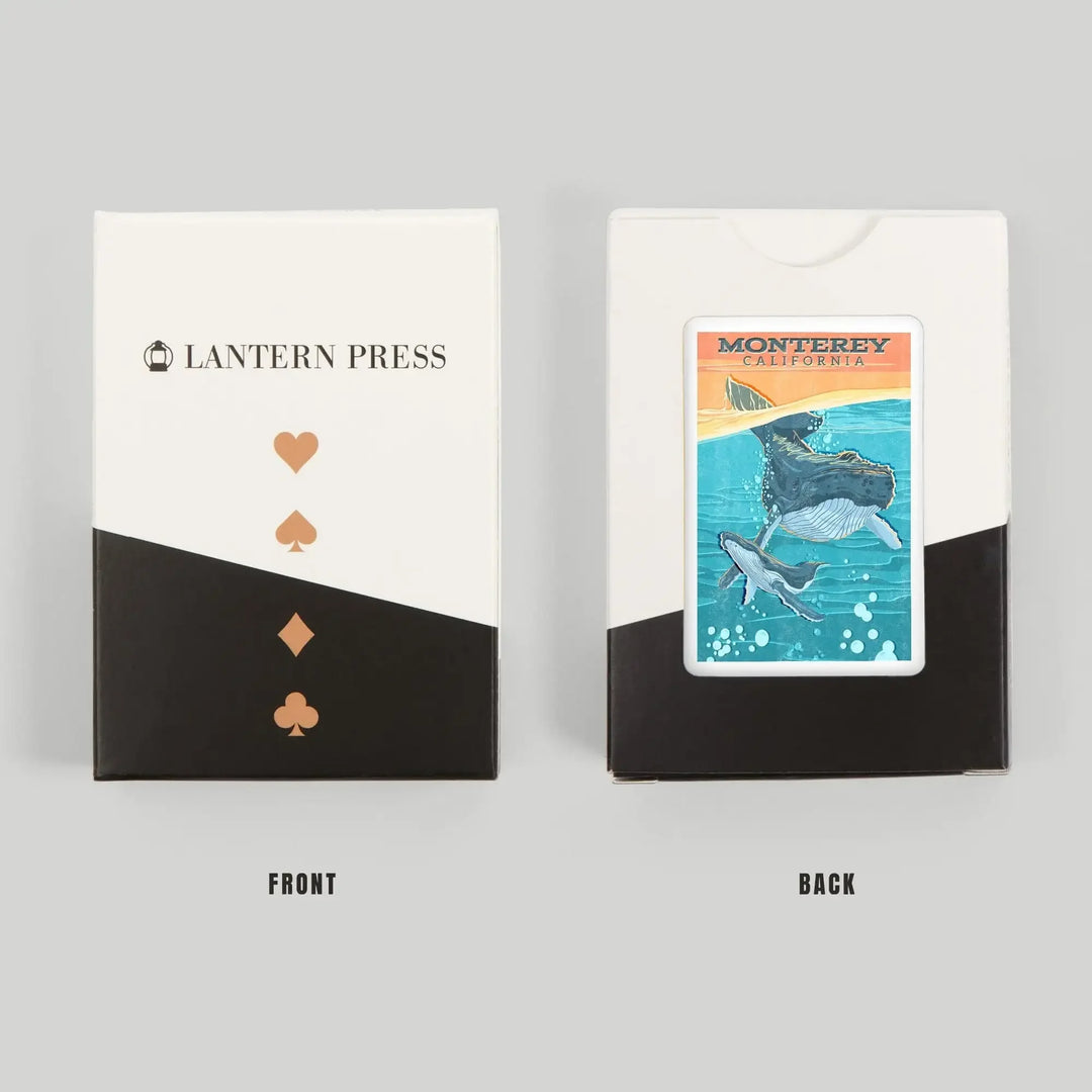 Playing Cards, Monterey, California, Vintage Press, Humpback Whale, 52 Card Deck with Jokers in Box, Unique Art Cards Lantern Press 