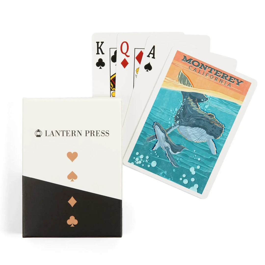 Playing Cards, Monterey, California, Vintage Press, Humpback Whale, 52 Card Deck with Jokers in Box, Unique Art Cards Lantern Press 