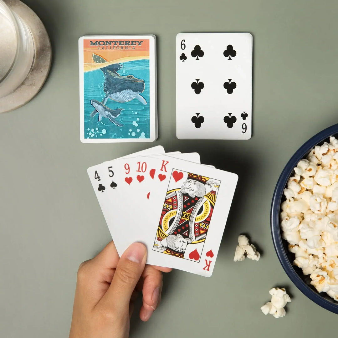 Playing Cards, Monterey, California, Vintage Press, Humpback Whale, 52 Card Deck with Jokers in Box, Unique Art Cards Lantern Press 