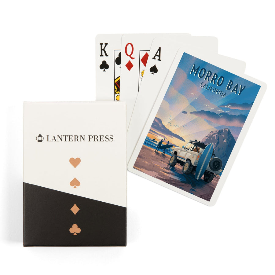 Playing Cards, Morro Bay, California, Lithograph, Surfers on Beach, 52 Card Deck with Jokers in Box, Unique Art Cards Lantern Press 