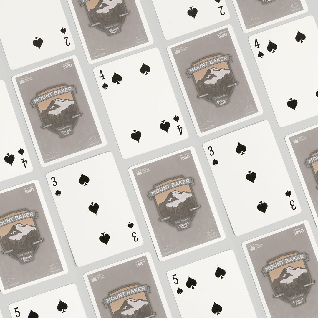Playing Cards, Mount Baker, Washington, Pacific Northwest Volcanoes, 52 Card Deck with Jokers in Box, Unique Art Cards Lantern Press 