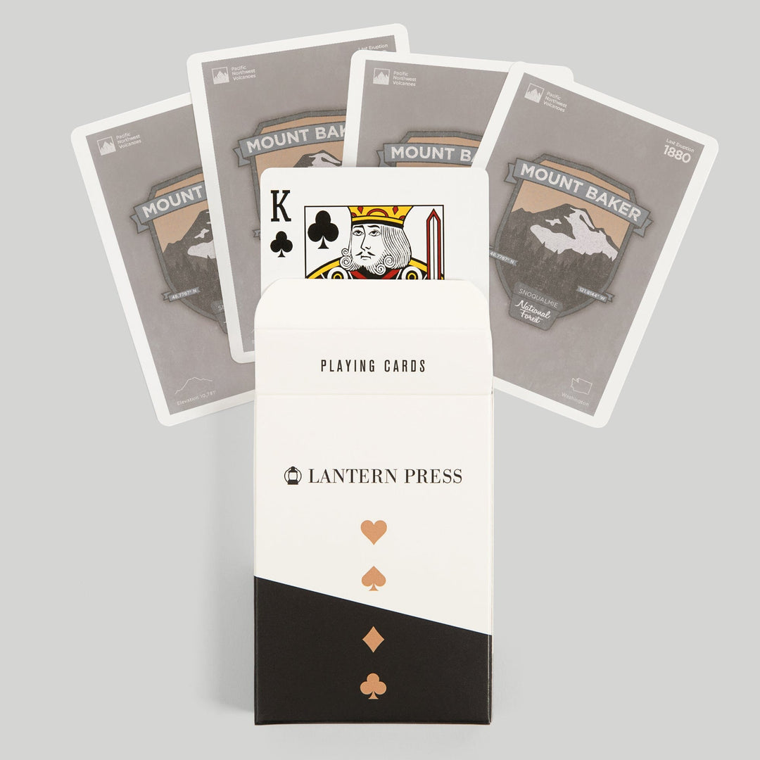 Playing Cards, Mount Baker, Washington, Pacific Northwest Volcanoes, 52 Card Deck with Jokers in Box, Unique Art Cards Lantern Press 