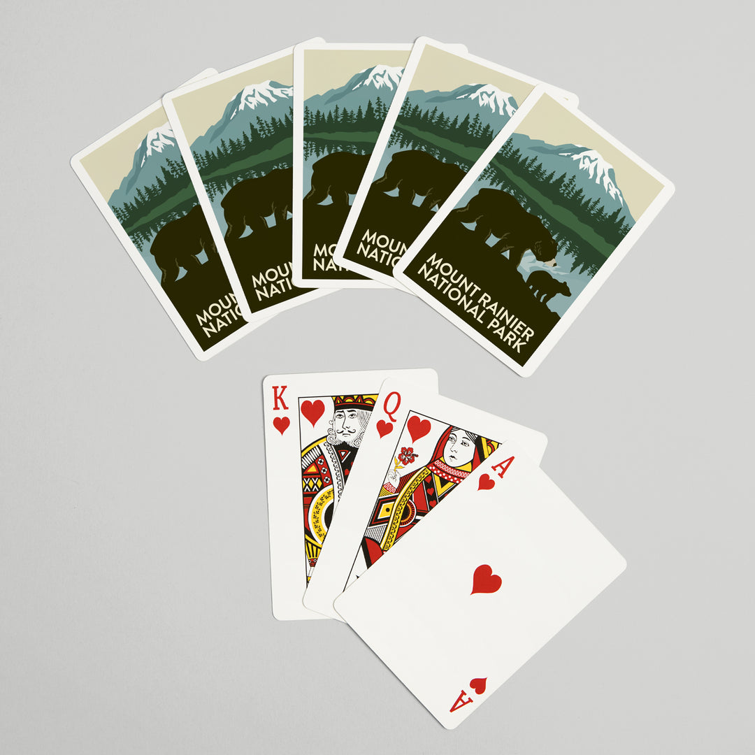 Playing Cards, Mount Rainier National Park, Washington, Bears, 52 Card Deck with Jokers in Box, Unique Art Cards Lantern Press 