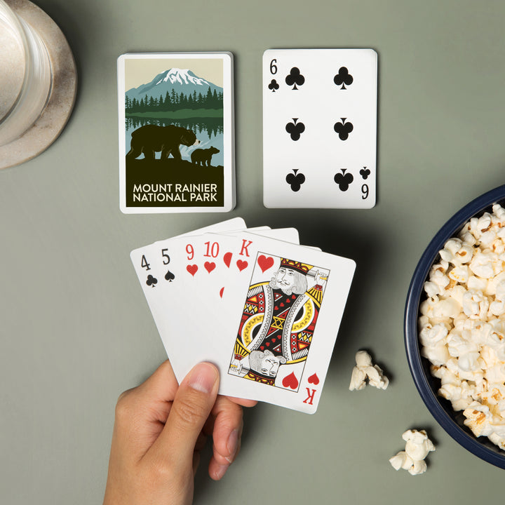 Playing Cards, Mount Rainier National Park, Washington, Bears, 52 Card Deck with Jokers in Box, Unique Art Cards Lantern Press 