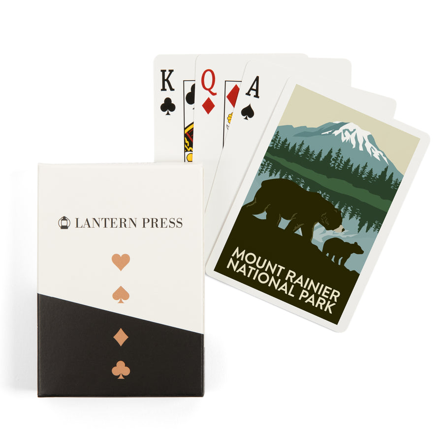 Playing Cards, Mount Rainier National Park, Washington, Bears, 52 Card Deck with Jokers in Box, Unique Art Cards Lantern Press 