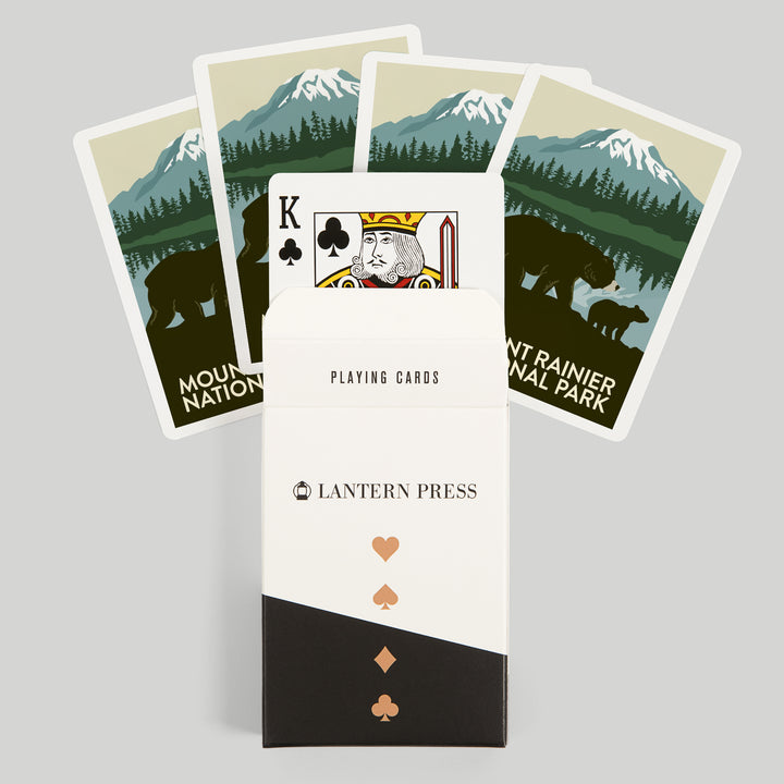 Playing Cards, Mount Rainier National Park, Washington, Bears, 52 Card Deck with Jokers in Box, Unique Art Cards Lantern Press 