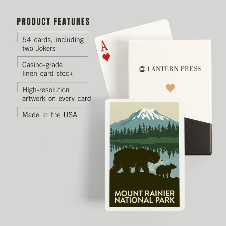 Playing Cards, Mount Rainier National Park, Washington, Bears, 52 Card Deck with Jokers in Box, Unique Art Cards Lantern Press 