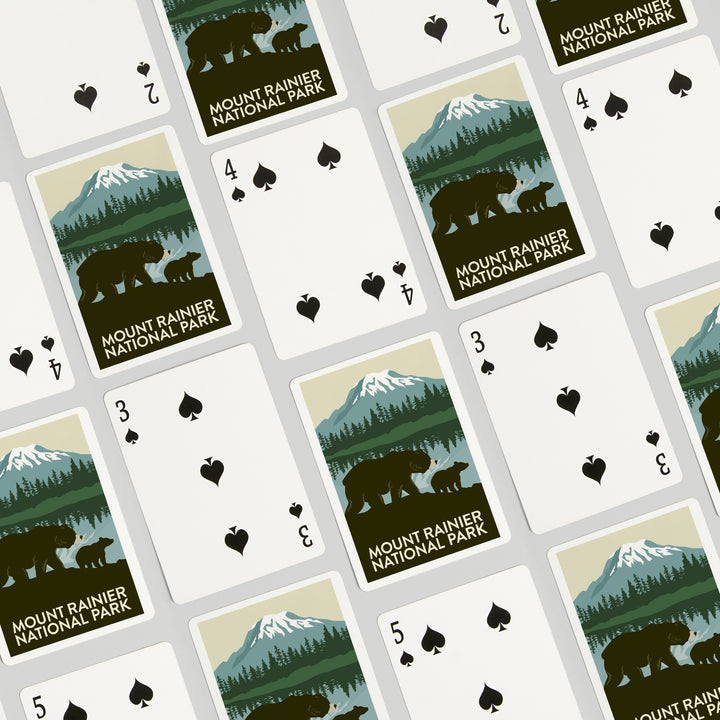 Playing Cards, Mount Rainier National Park, Washington, Bears, 52 Card Deck with Jokers in Box, Unique Art Cards Lantern Press 