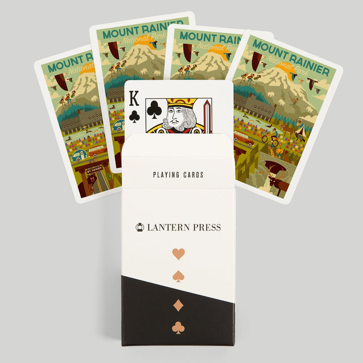 Playing Cards, Mount Rainier National Park, Washington, Geometric National Park Series, 52 Card Deck with Jokers in Box, Unique Art Cards Lantern Press 