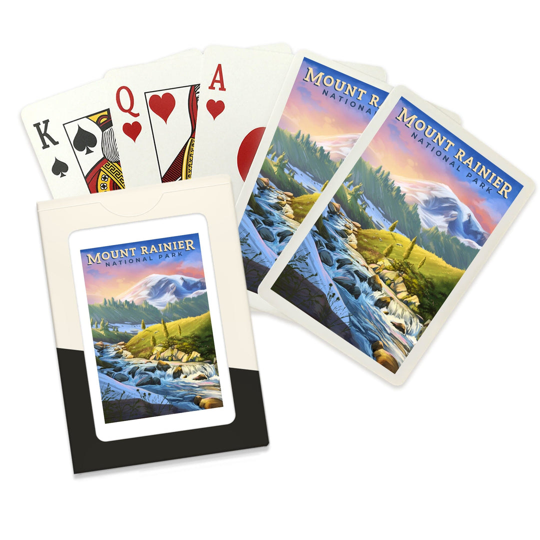 Playing Cards, Mount Rainier National Park, Washington, Oil Painting, 52 Card Deck with Jokers in Box, Unique Art Cards Lantern Press 