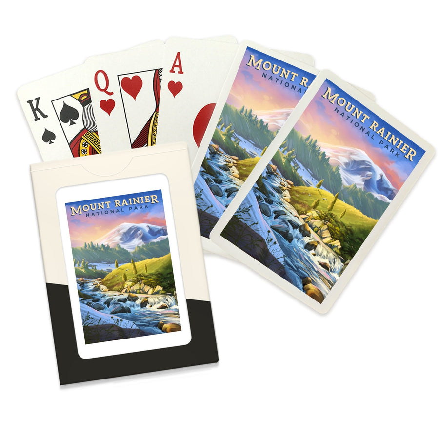 Playing Cards, Mount Rainier National Park, Washington, Oil Painting, 52 Card Deck with Jokers in Box, Unique Art Cards Lantern Press 