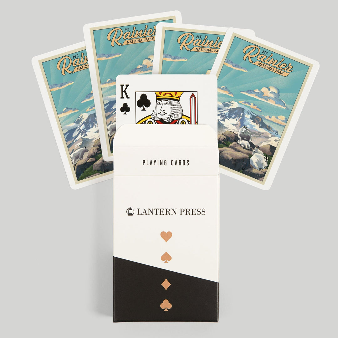 Playing Cards, Mt Rainier National Park, Goats, Lithograph, 52 Card Deck with Jokers in Box, Unique Art Cards Lantern Press 