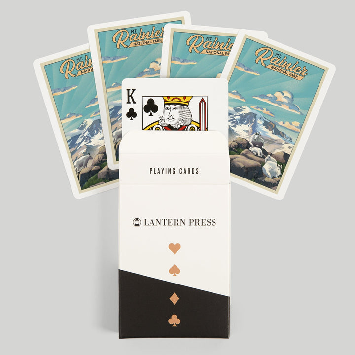 Playing Cards, Mt Rainier National Park, Goats, Lithograph, 52 Card Deck with Jokers in Box, Unique Art Cards Lantern Press 