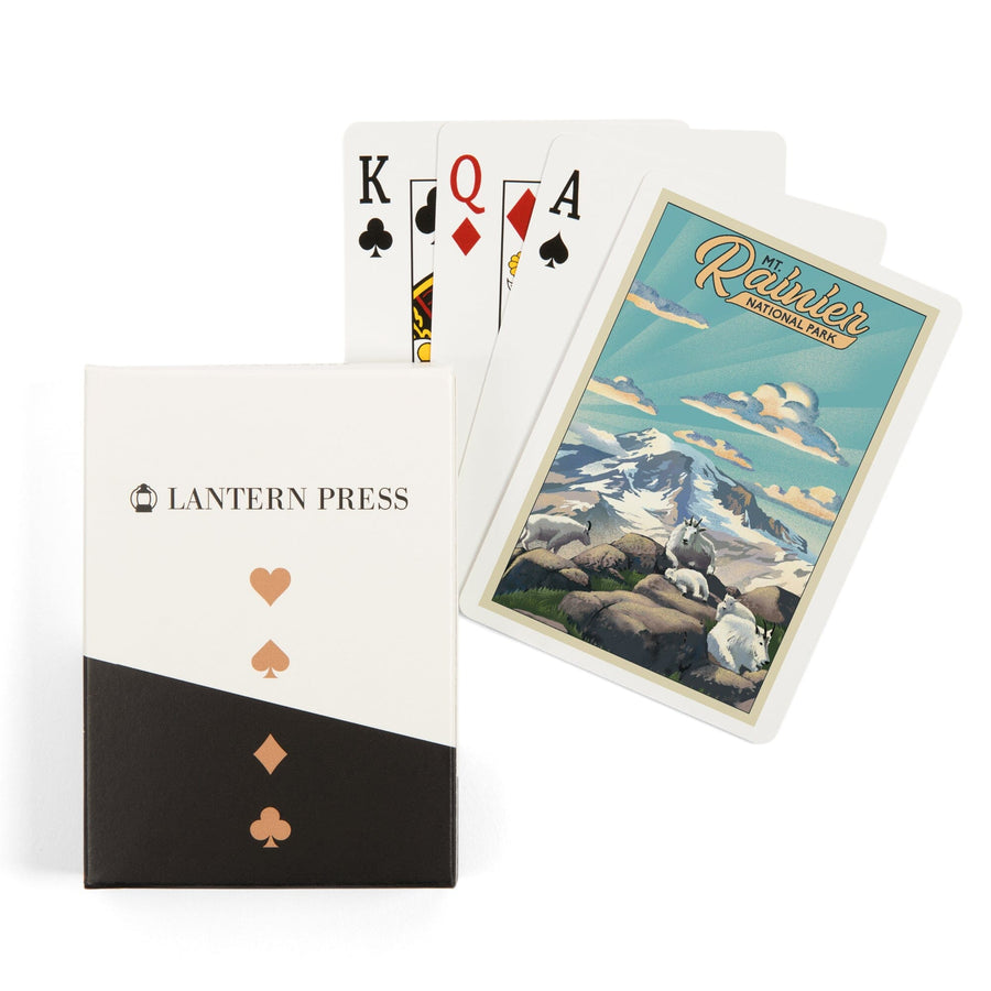 Playing Cards, Mt Rainier National Park, Goats, Lithograph, 52 Card Deck with Jokers in Box, Unique Art Cards Lantern Press 