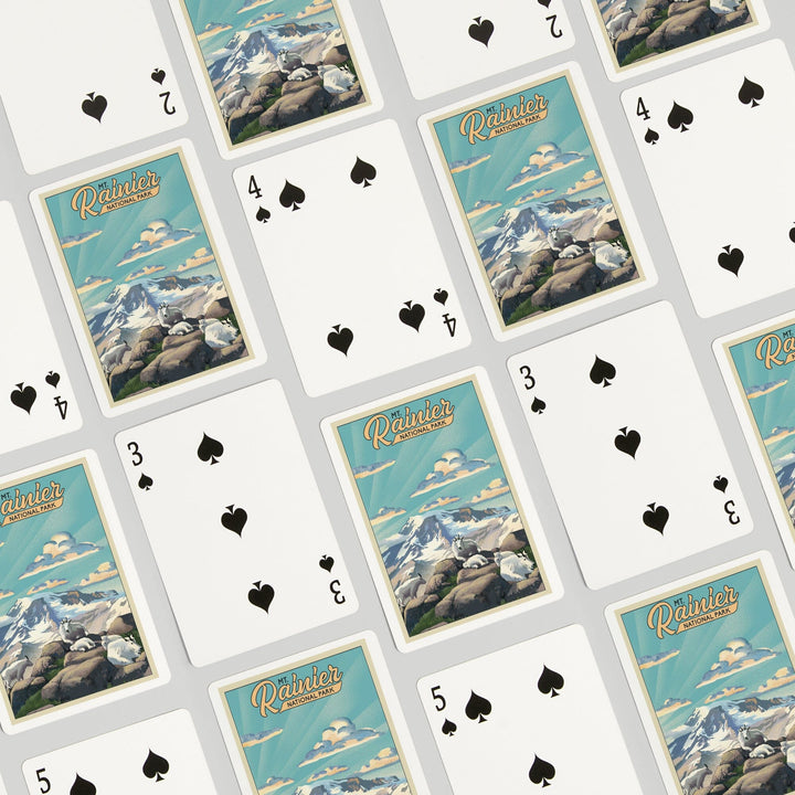 Playing Cards, Mt Rainier National Park, Goats, Lithograph, 52 Card Deck with Jokers in Box, Unique Art Cards Lantern Press 
