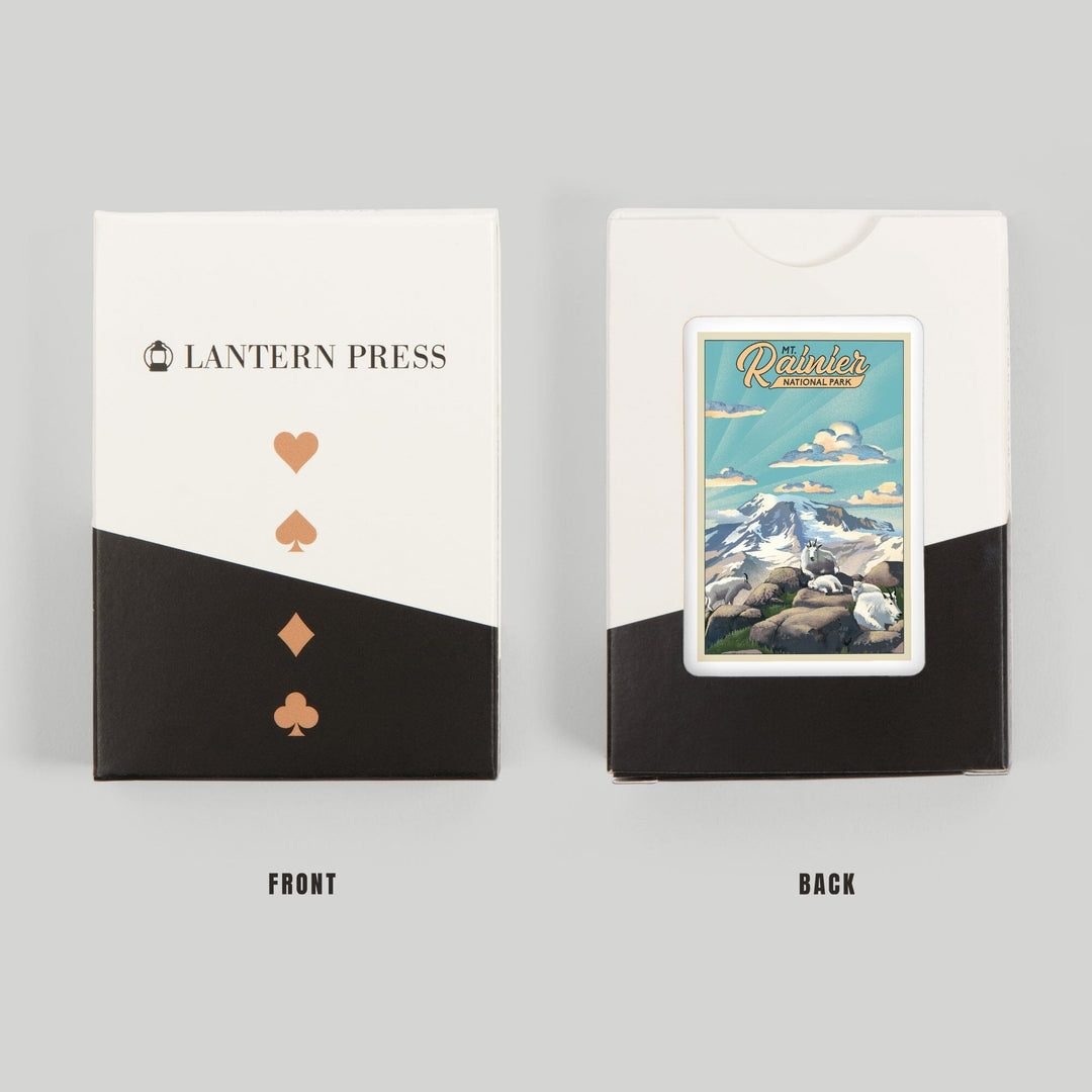 Playing Cards, Mt Rainier National Park, Goats, Lithograph, 52 Card Deck with Jokers in Box, Unique Art Cards Lantern Press 