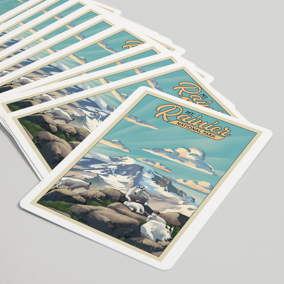 Playing Cards, Mt Rainier National Park, Goats, Lithograph, 52 Card Deck with Jokers in Box, Unique Art Cards Lantern Press 