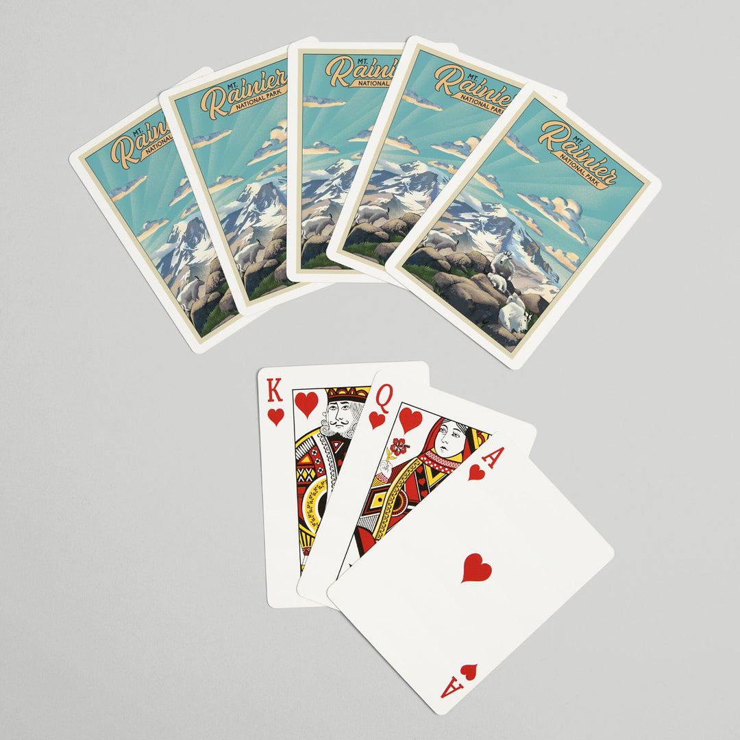 Playing Cards, Mt Rainier National Park, Goats, Lithograph, 52 Card Deck with Jokers in Box, Unique Art Cards Lantern Press 