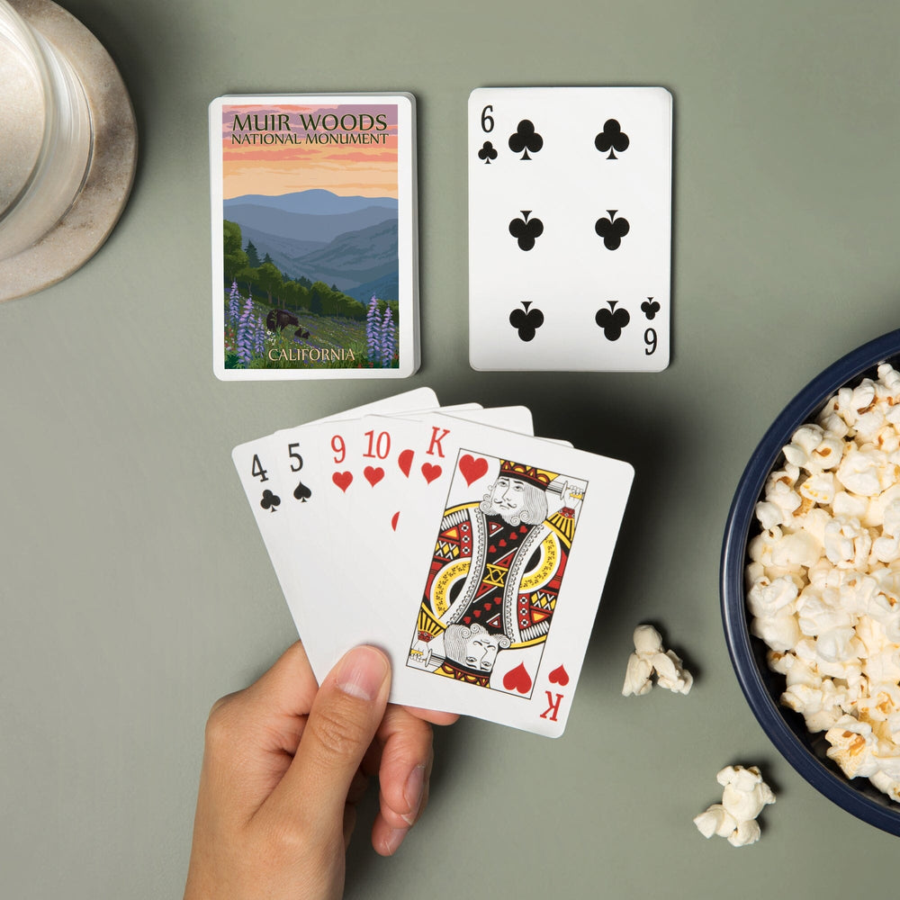 Playing Cards, Muir Woods National Monument, California, Bear and Spring Flowers, 52 Card Deck with Jokers in Box, Unique Art Cards Lantern Press 