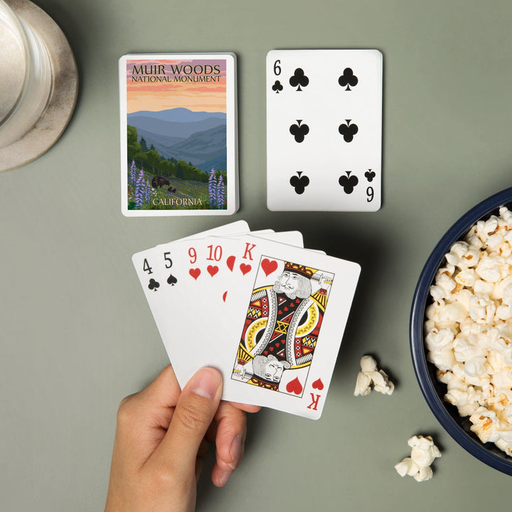 Playing Cards, Muir Woods National Monument, California, Bear and Spring Flowers, 52 Card Deck with Jokers in Box, Unique Art Cards Lantern Press 