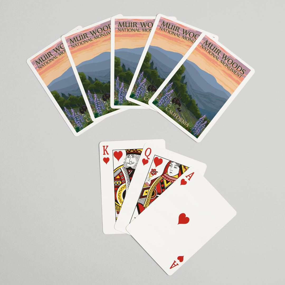 Playing Cards, Muir Woods National Monument, California, Bear and Spring Flowers, 52 Card Deck with Jokers in Box, Unique Art Cards Lantern Press 
